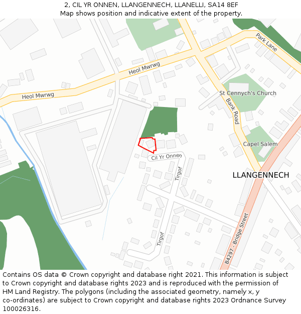 2, CIL YR ONNEN, LLANGENNECH, LLANELLI, SA14 8EF: Location map and indicative extent of plot