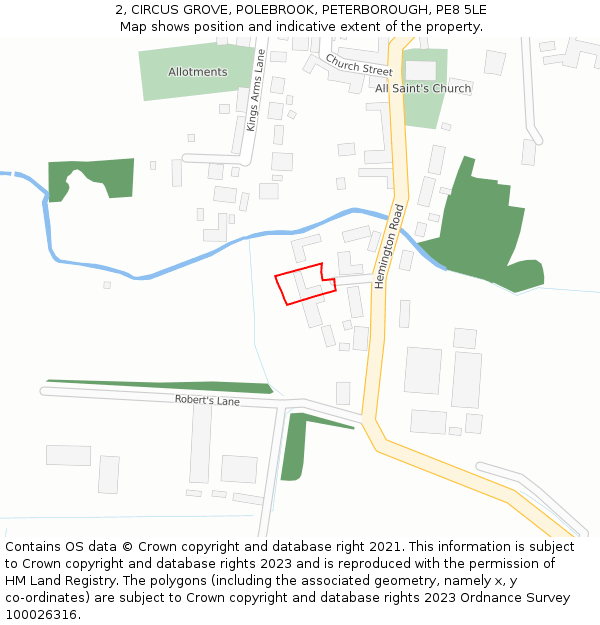 2, CIRCUS GROVE, POLEBROOK, PETERBOROUGH, PE8 5LE: Location map and indicative extent of plot