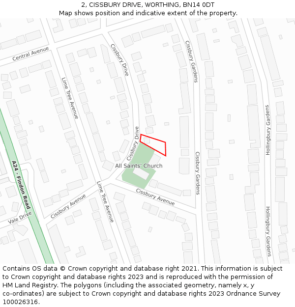 2, CISSBURY DRIVE, WORTHING, BN14 0DT: Location map and indicative extent of plot