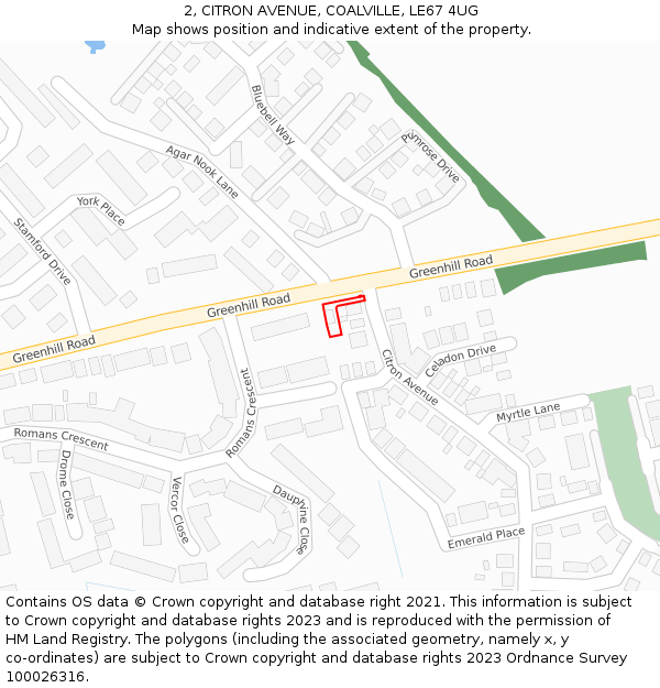 2, CITRON AVENUE, COALVILLE, LE67 4UG: Location map and indicative extent of plot