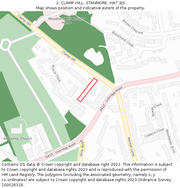 2, CLAMP HILL, STANMORE, HA7 3JS: Location map and indicative extent of plot