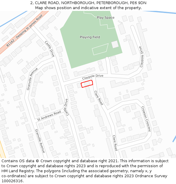 2, CLARE ROAD, NORTHBOROUGH, PETERBOROUGH, PE6 9DN: Location map and indicative extent of plot