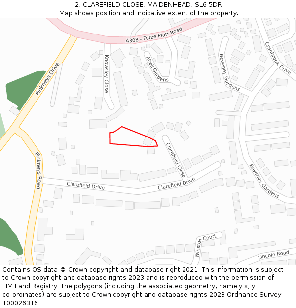 2, CLAREFIELD CLOSE, MAIDENHEAD, SL6 5DR: Location map and indicative extent of plot