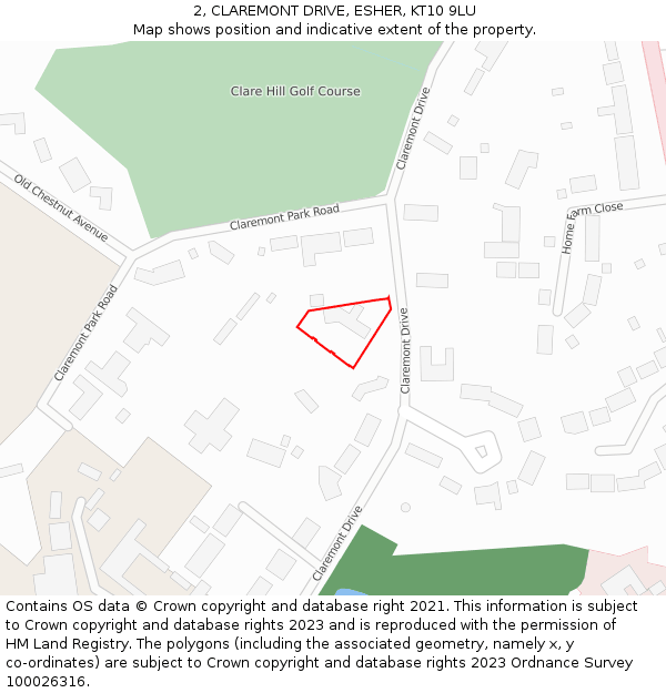 2, CLAREMONT DRIVE, ESHER, KT10 9LU: Location map and indicative extent of plot