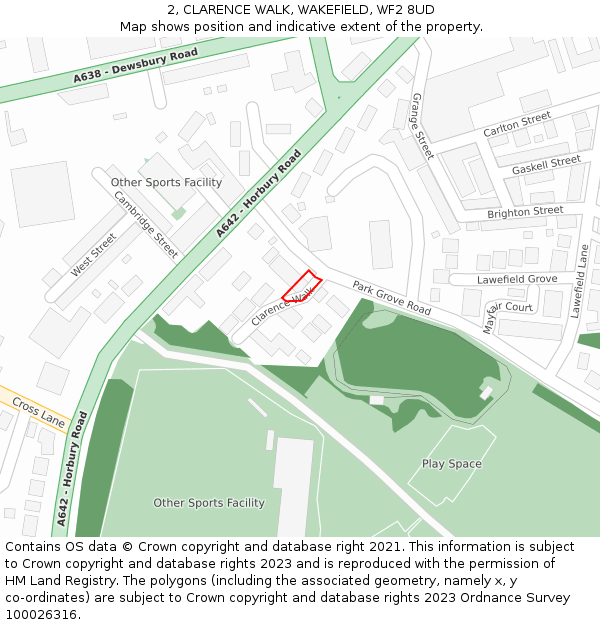 2, CLARENCE WALK, WAKEFIELD, WF2 8UD: Location map and indicative extent of plot