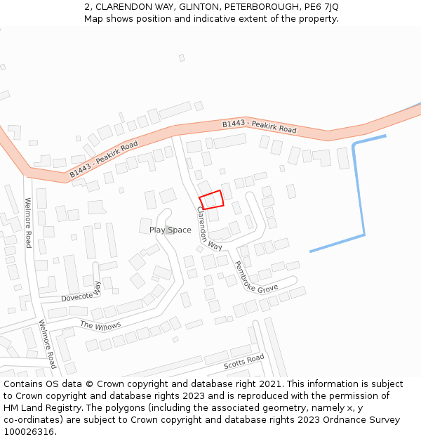 2, CLARENDON WAY, GLINTON, PETERBOROUGH, PE6 7JQ: Location map and indicative extent of plot