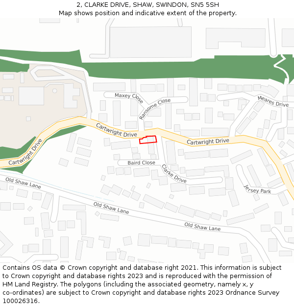 2, CLARKE DRIVE, SHAW, SWINDON, SN5 5SH: Location map and indicative extent of plot