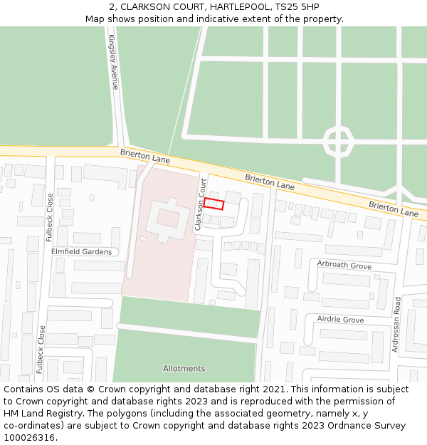 2, CLARKSON COURT, HARTLEPOOL, TS25 5HP: Location map and indicative extent of plot