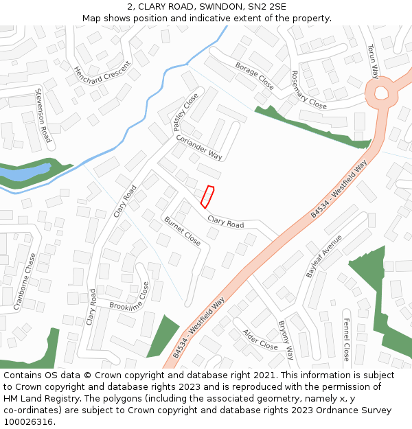 2, CLARY ROAD, SWINDON, SN2 2SE: Location map and indicative extent of plot