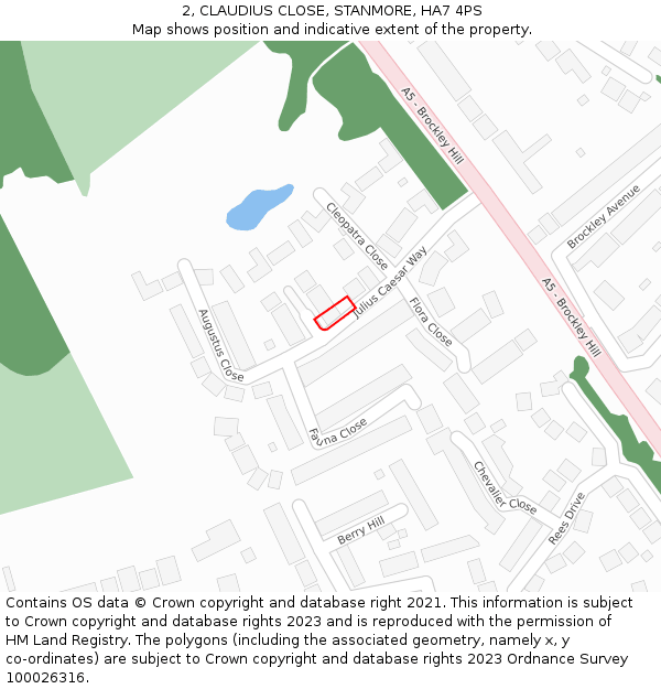 2, CLAUDIUS CLOSE, STANMORE, HA7 4PS: Location map and indicative extent of plot