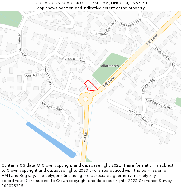 2, CLAUDIUS ROAD, NORTH HYKEHAM, LINCOLN, LN6 9PH: Location map and indicative extent of plot