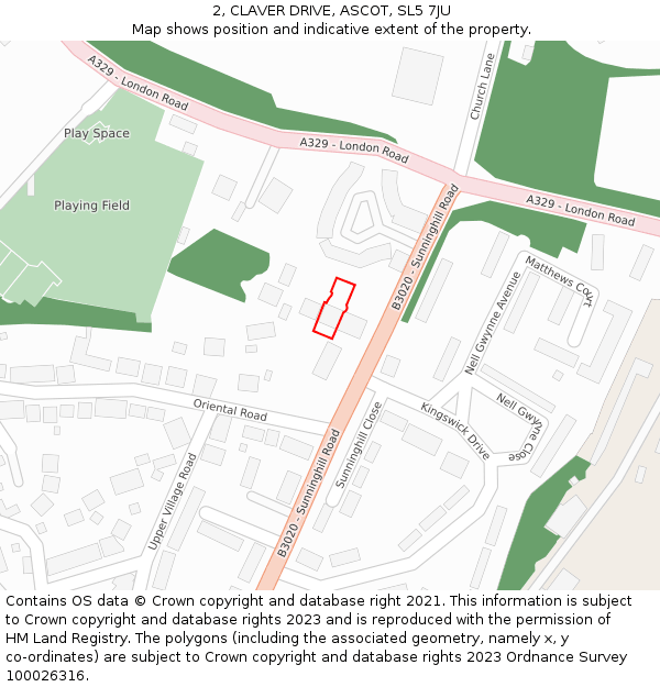 2, CLAVER DRIVE, ASCOT, SL5 7JU: Location map and indicative extent of plot