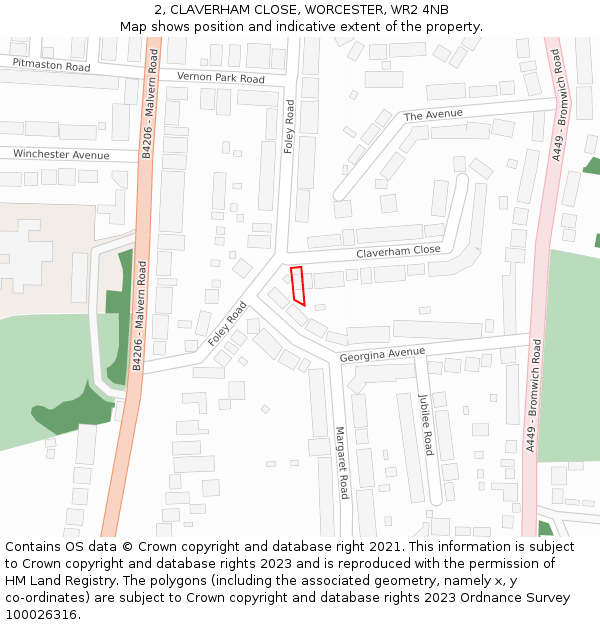 2, CLAVERHAM CLOSE, WORCESTER, WR2 4NB: Location map and indicative extent of plot