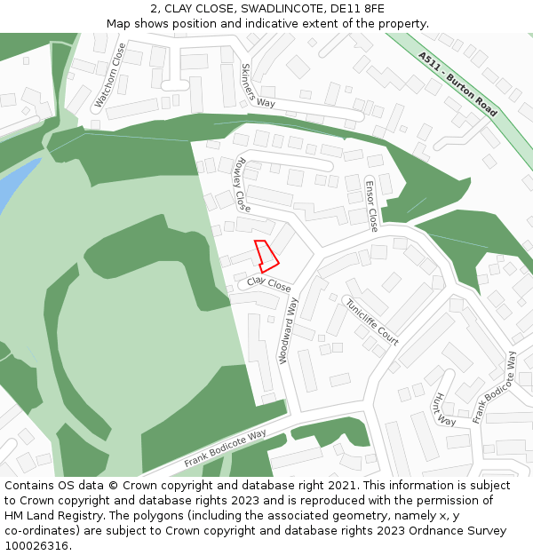 2, CLAY CLOSE, SWADLINCOTE, DE11 8FE: Location map and indicative extent of plot