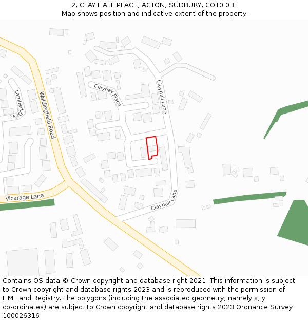 2, CLAY HALL PLACE, ACTON, SUDBURY, CO10 0BT: Location map and indicative extent of plot