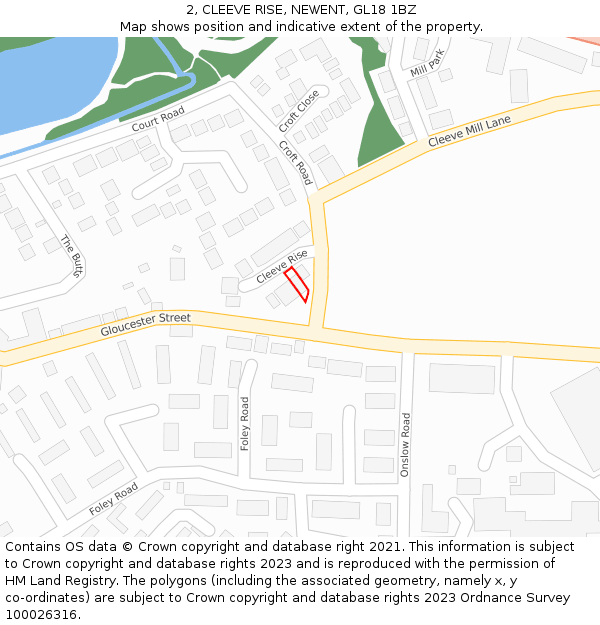 2, CLEEVE RISE, NEWENT, GL18 1BZ: Location map and indicative extent of plot