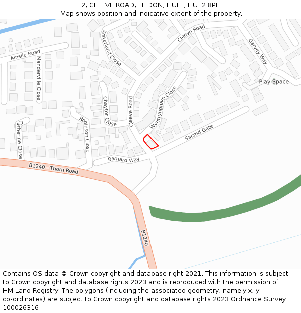 2, CLEEVE ROAD, HEDON, HULL, HU12 8PH: Location map and indicative extent of plot