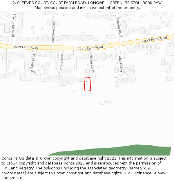 2, CLEEVES COURT, COURT FARM ROAD, LONGWELL GREEN, BRISTOL, BS30 9AW: Location map and indicative extent of plot