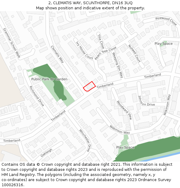 2, CLEMATIS WAY, SCUNTHORPE, DN16 3UQ: Location map and indicative extent of plot