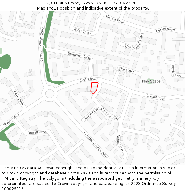 2, CLEMENT WAY, CAWSTON, RUGBY, CV22 7FH: Location map and indicative extent of plot