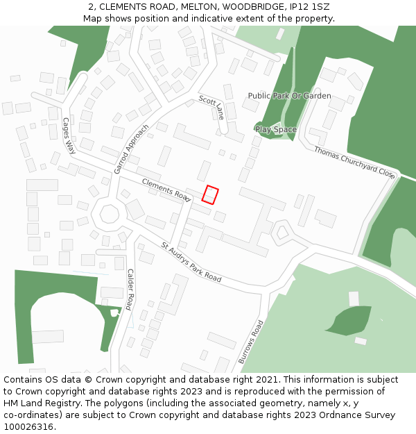 2, CLEMENTS ROAD, MELTON, WOODBRIDGE, IP12 1SZ: Location map and indicative extent of plot