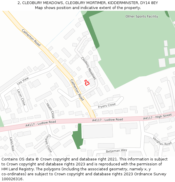 2, CLEOBURY MEADOWS, CLEOBURY MORTIMER, KIDDERMINSTER, DY14 8EY: Location map and indicative extent of plot