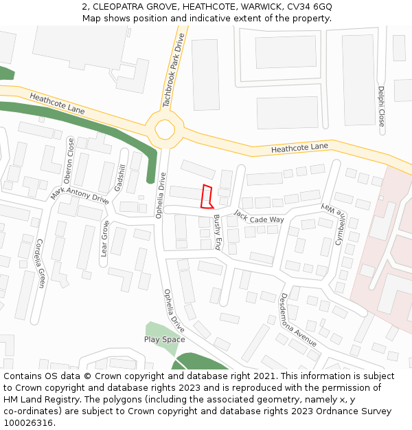 2, CLEOPATRA GROVE, HEATHCOTE, WARWICK, CV34 6GQ: Location map and indicative extent of plot
