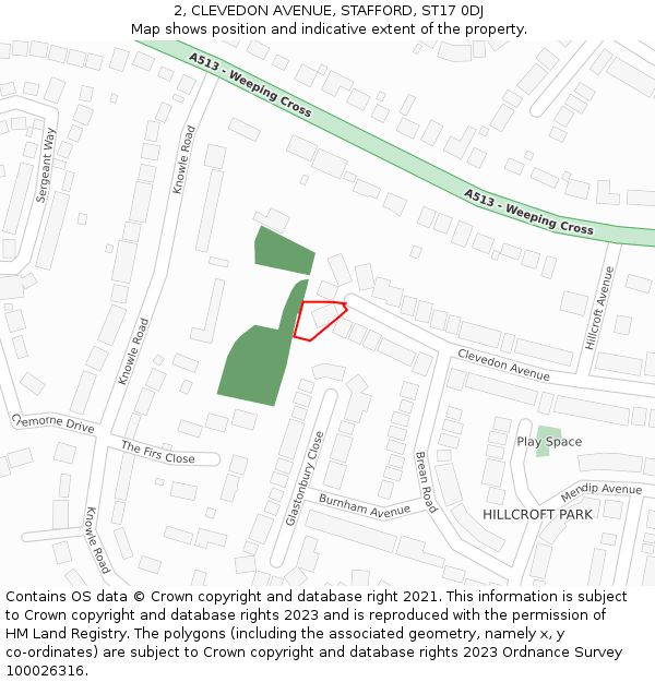 2, CLEVEDON AVENUE, STAFFORD, ST17 0DJ: Location map and indicative extent of plot