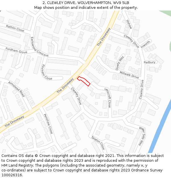 2, CLEWLEY DRIVE, WOLVERHAMPTON, WV9 5LB: Location map and indicative extent of plot