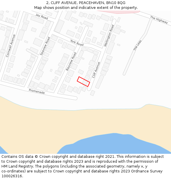 2, CLIFF AVENUE, PEACEHAVEN, BN10 8QG: Location map and indicative extent of plot