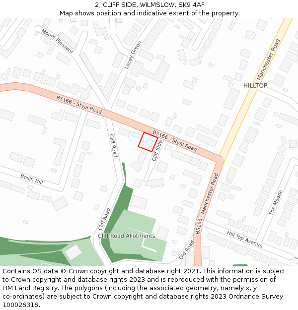 2, CLIFF SIDE, WILMSLOW, SK9 4AF: Location map and indicative extent of plot