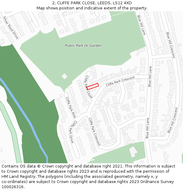 2, CLIFFE PARK CLOSE, LEEDS, LS12 4XD: Location map and indicative extent of plot