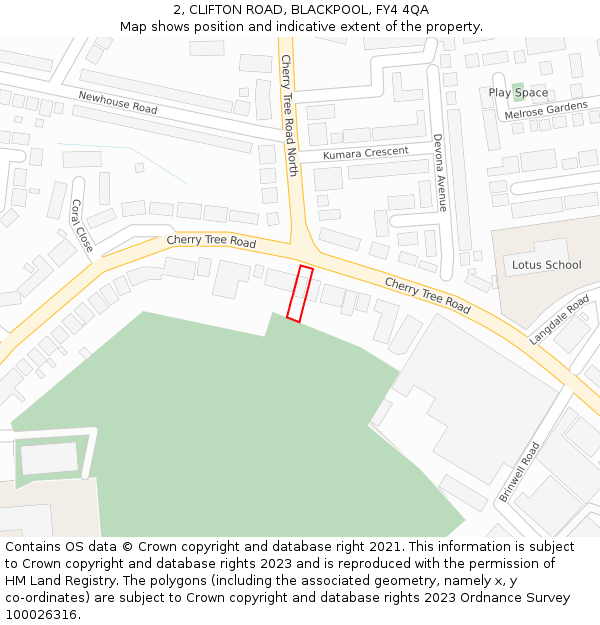 2, CLIFTON ROAD, BLACKPOOL, FY4 4QA: Location map and indicative extent of plot