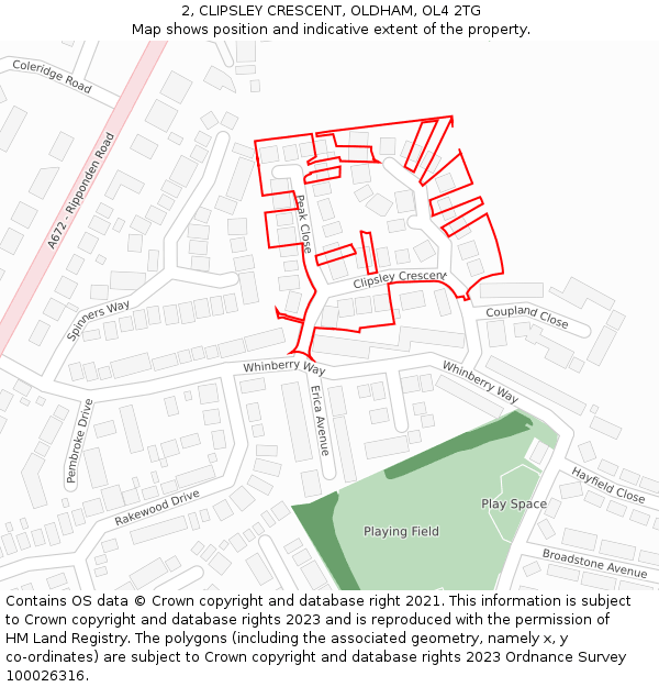 2, CLIPSLEY CRESCENT, OLDHAM, OL4 2TG: Location map and indicative extent of plot