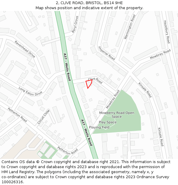 2, CLIVE ROAD, BRISTOL, BS14 9HE: Location map and indicative extent of plot
