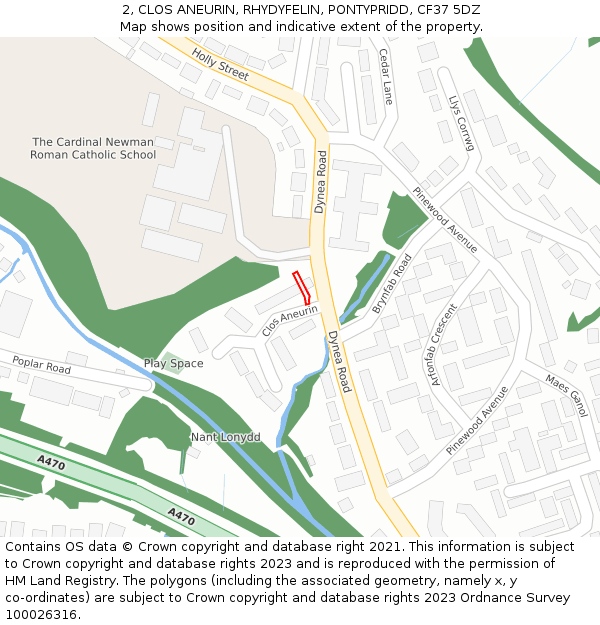 2, CLOS ANEURIN, RHYDYFELIN, PONTYPRIDD, CF37 5DZ: Location map and indicative extent of plot