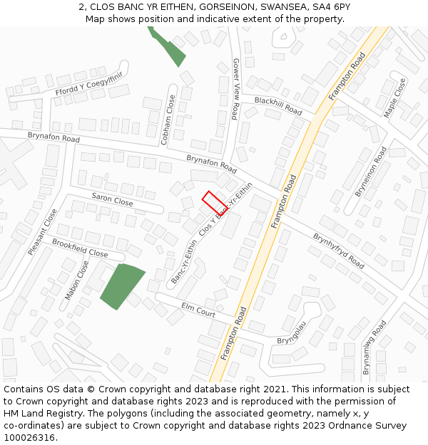 2, CLOS BANC YR EITHEN, GORSEINON, SWANSEA, SA4 6PY: Location map and indicative extent of plot