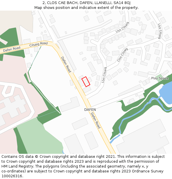 2, CLOS CAE BACH, DAFEN, LLANELLI, SA14 8GJ: Location map and indicative extent of plot