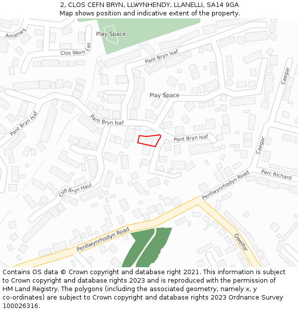 2, CLOS CEFN BRYN, LLWYNHENDY, LLANELLI, SA14 9GA: Location map and indicative extent of plot