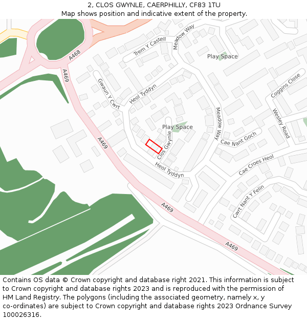 2, CLOS GWYNLE, CAERPHILLY, CF83 1TU: Location map and indicative extent of plot