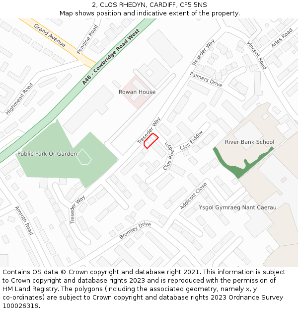 2, CLOS RHEDYN, CARDIFF, CF5 5NS: Location map and indicative extent of plot