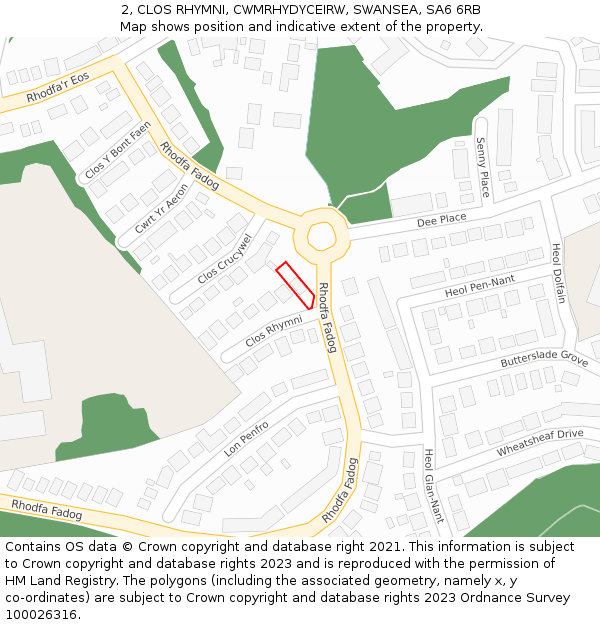 2, CLOS RHYMNI, CWMRHYDYCEIRW, SWANSEA, SA6 6RB: Location map and indicative extent of plot