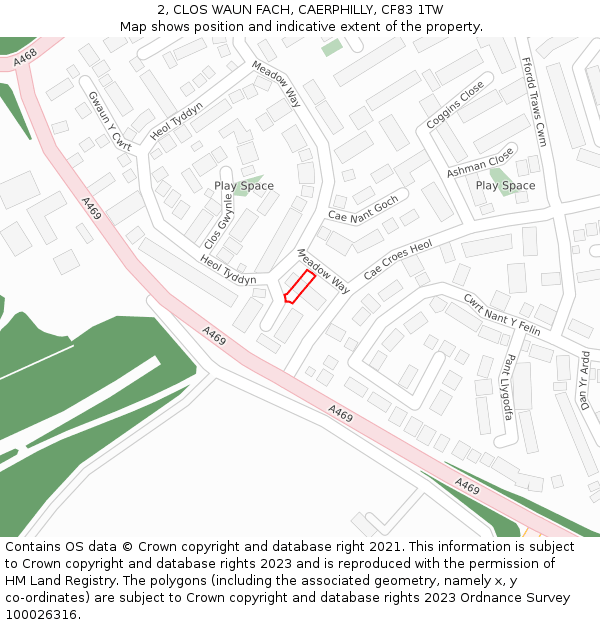 2, CLOS WAUN FACH, CAERPHILLY, CF83 1TW: Location map and indicative extent of plot