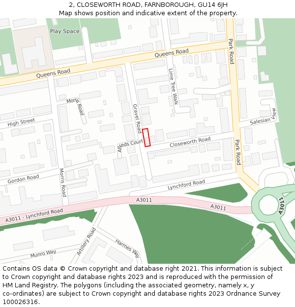 2, CLOSEWORTH ROAD, FARNBOROUGH, GU14 6JH: Location map and indicative extent of plot