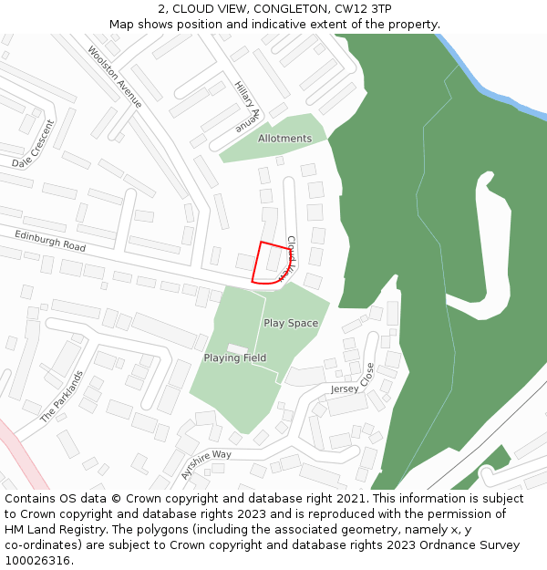 2, CLOUD VIEW, CONGLETON, CW12 3TP: Location map and indicative extent of plot