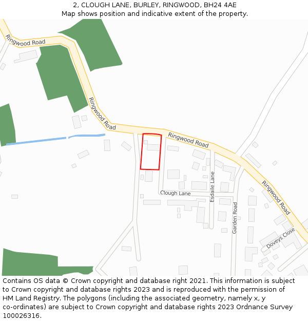 2, CLOUGH LANE, BURLEY, RINGWOOD, BH24 4AE: Location map and indicative extent of plot