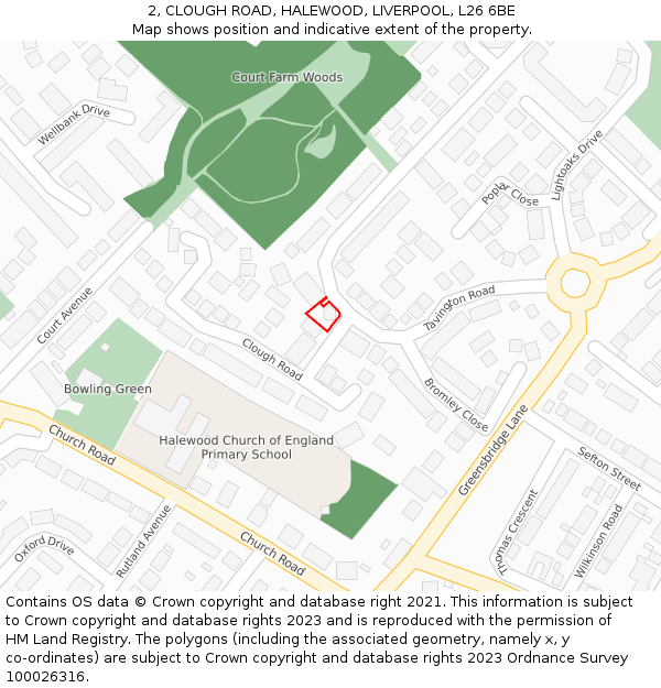 2, CLOUGH ROAD, HALEWOOD, LIVERPOOL, L26 6BE: Location map and indicative extent of plot