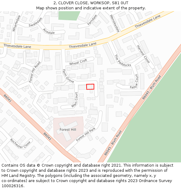 2, CLOVER CLOSE, WORKSOP, S81 0UT: Location map and indicative extent of plot