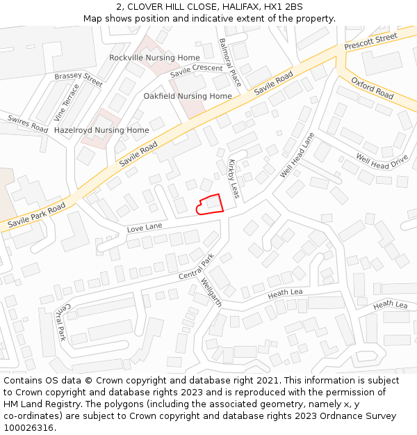 2, CLOVER HILL CLOSE, HALIFAX, HX1 2BS: Location map and indicative extent of plot