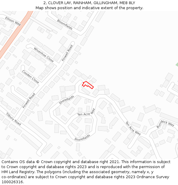 2, CLOVER LAY, RAINHAM, GILLINGHAM, ME8 8LY: Location map and indicative extent of plot